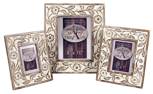 Mango Wood Set Of 3 Photo Frames Burnt White Finish